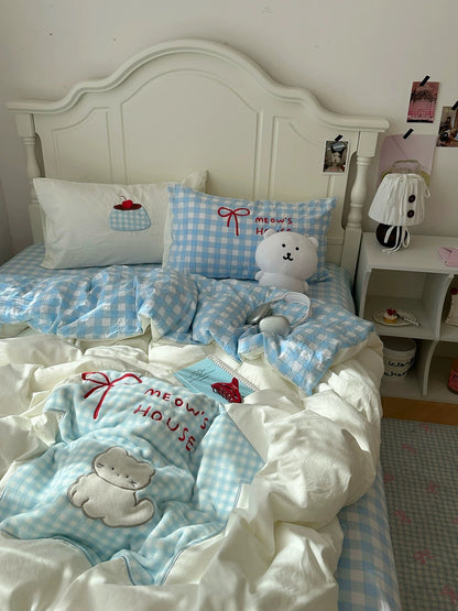 Soft Girl Blue Cat Bedding Set