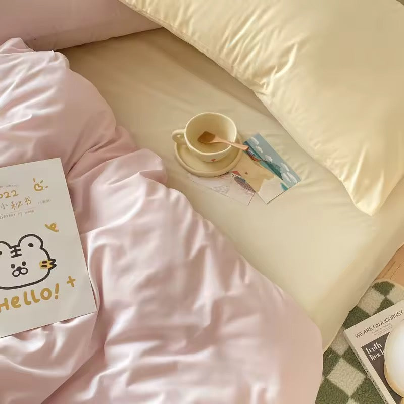 Pastel Pink & Cream Solid Bedding Set YP109