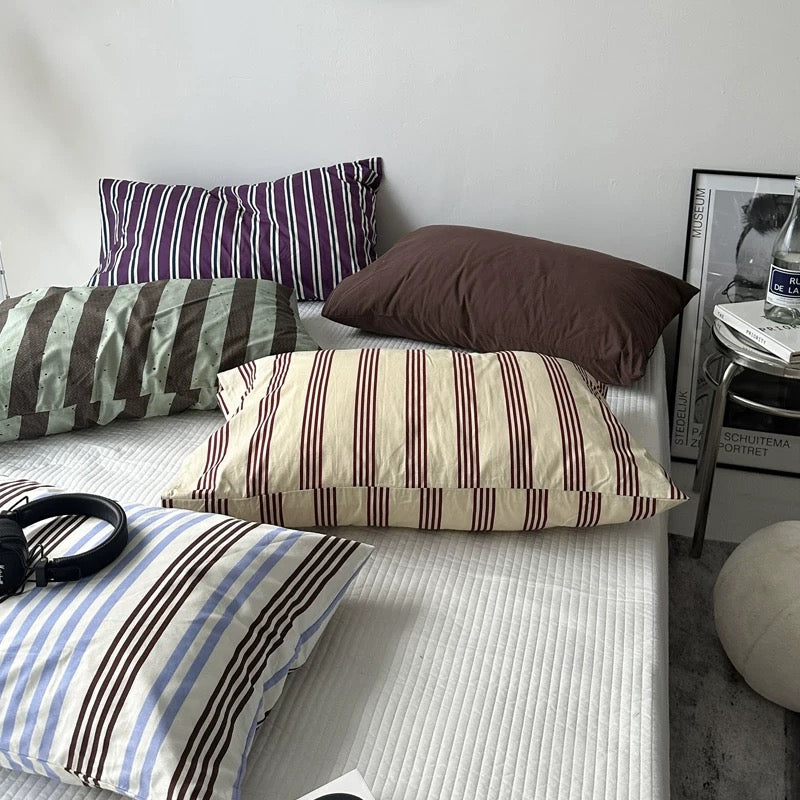 Retro Striped Cotton Pillowcase