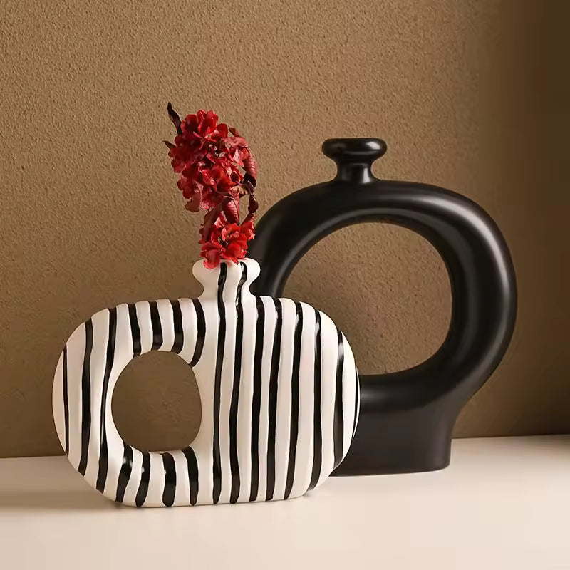 Minimalist Striped Ceramic Vase Set
