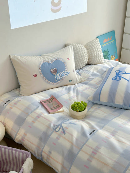 Blue Bow Cotton Bedding Set