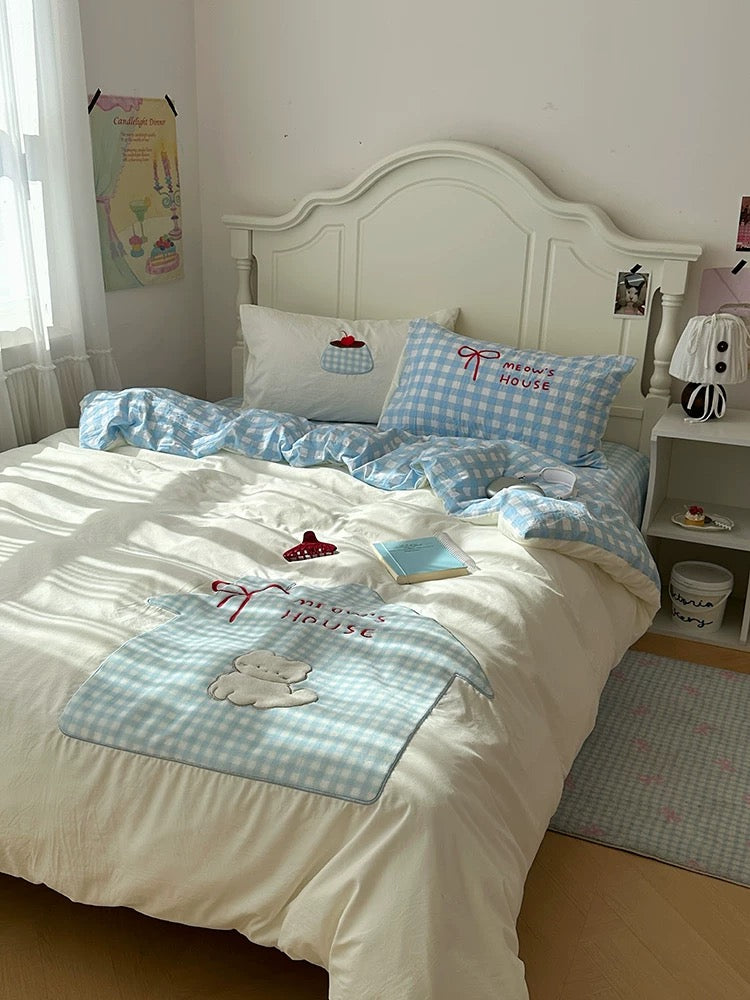Soft Girl Blue Cat Bedding Set