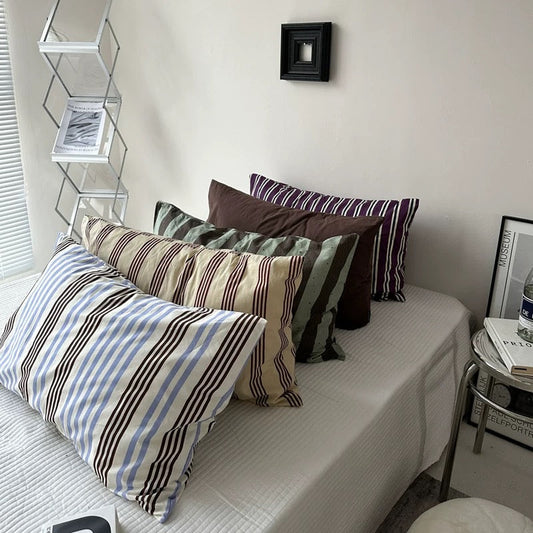 Retro Striped Cotton Pillowcase