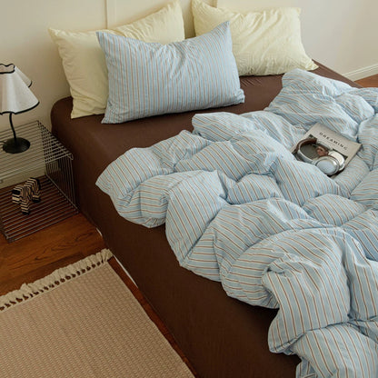 Aesthetic Blue & Brown Striped Duvet Cover Set