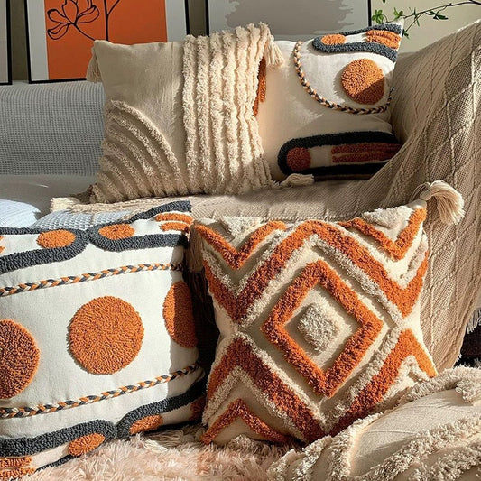 Boho Cozy Pillow Cover | Embroidered Geometric Cushion Cover 45x45