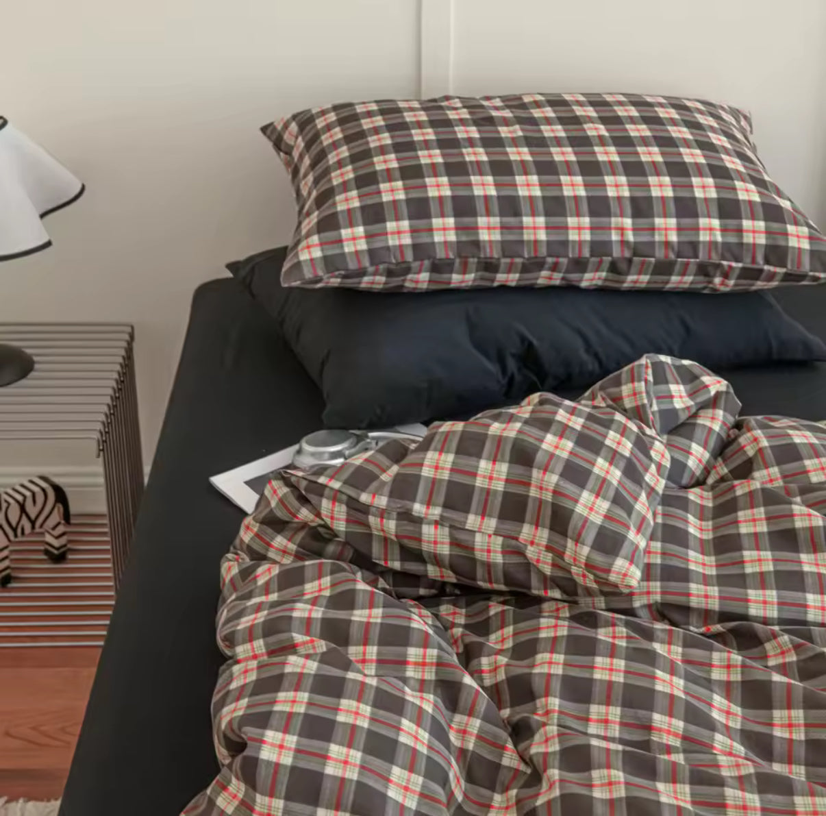 Preppy Brown Plaid Duvet Cover Set