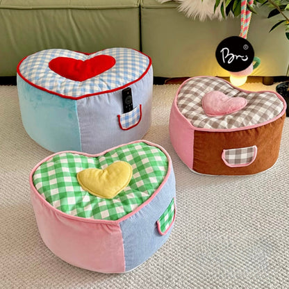 Cozy Plaid Heart Pouf Cushion