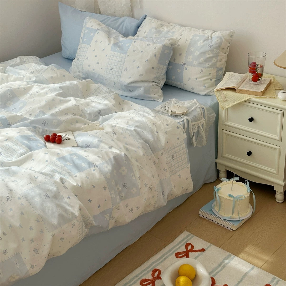 Blue Patchwork Cotton Duvet Cover Set