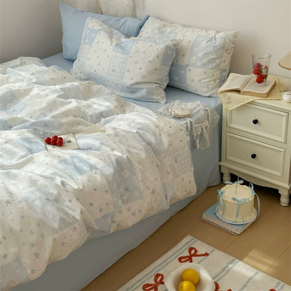 Blue Patchwork Cotton Duvet Cover Set