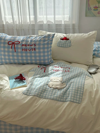 Soft Girl Blue Cat Bedding Set