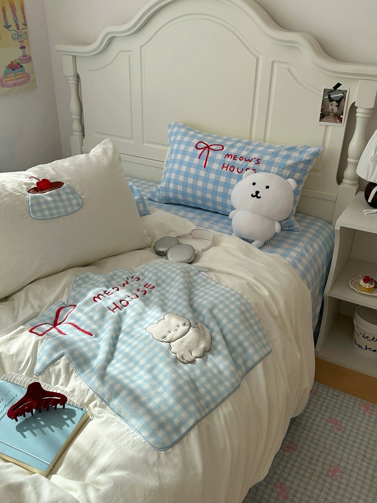 Soft Girl Blue Cat Bedding Set