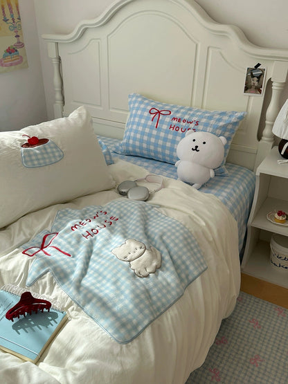 Soft Girl Blue Cat Bedding Set