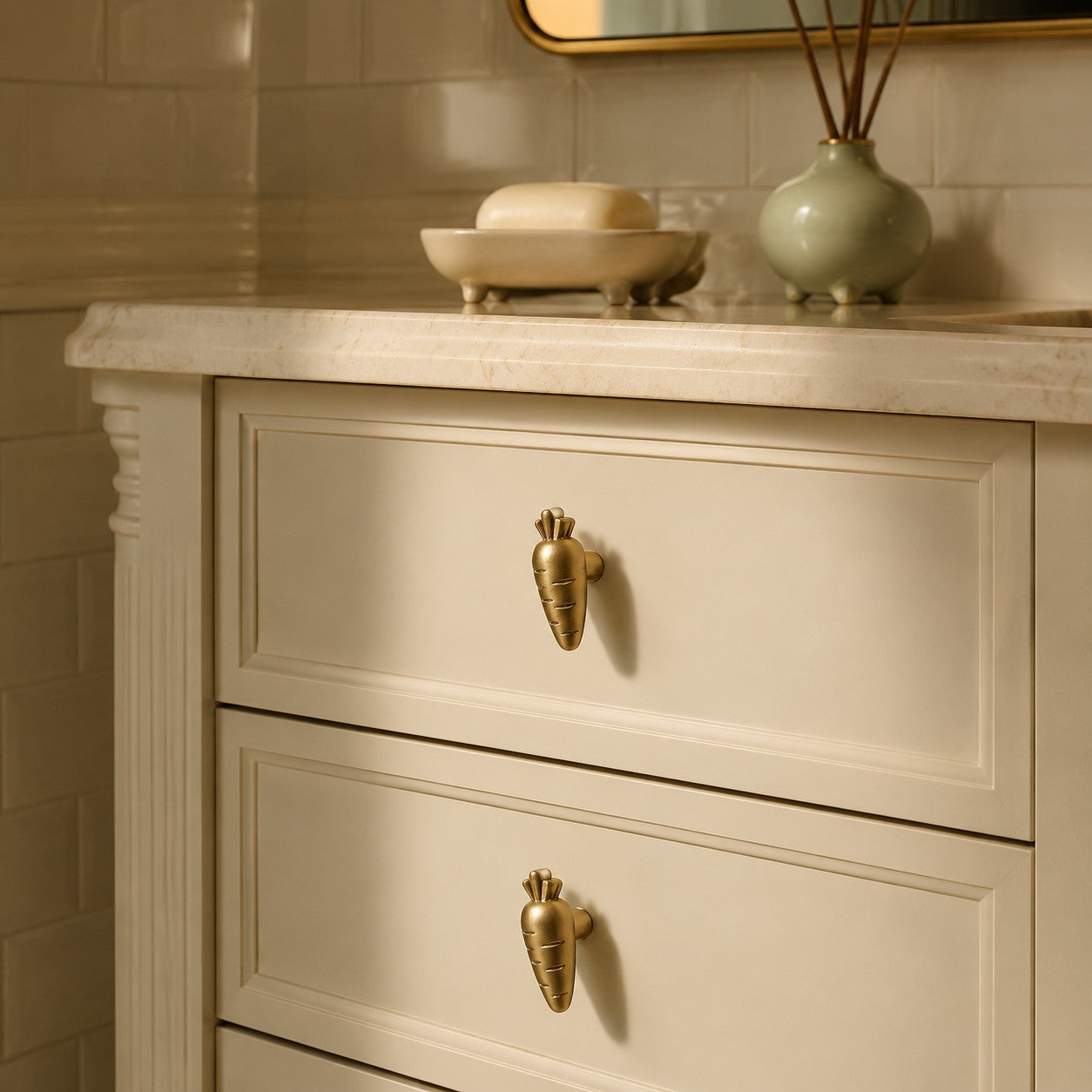 Whimsical Rabbit and Carrot Brass Cabinet Knobs