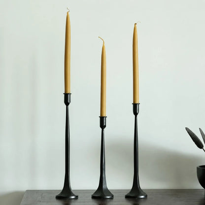 Wabi-Sabi Black Iron Taper Candle Holder Set