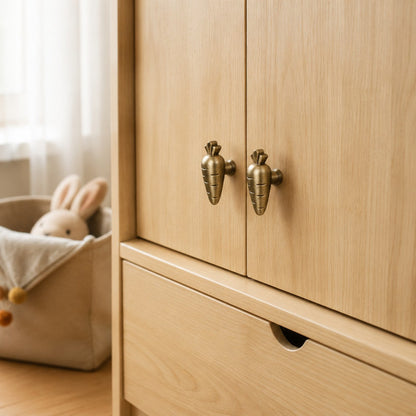 Whimsical Rabbit and Carrot Brass Cabinet Knobs