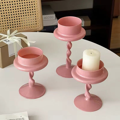 Pink Twisted Glass Candle Holder