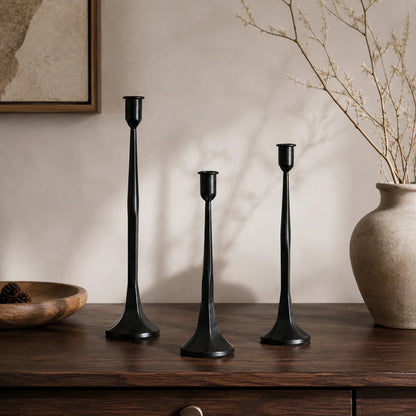 Wabi-Sabi Black Iron Taper Candle Holder Set