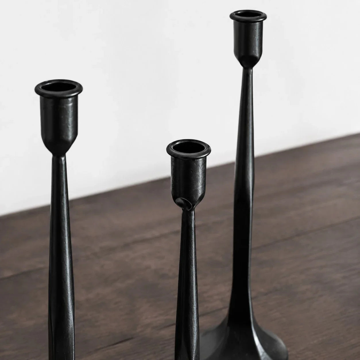 Wabi-Sabi Black Iron Taper Candle Holder Set