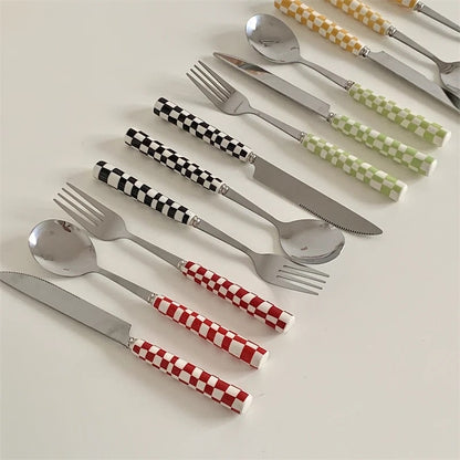 Retro Checkerboard Cutlery Set