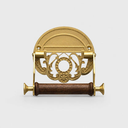 Antique Brass Toilet Paper Holder with Walnut Roller