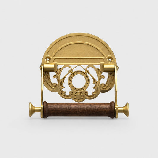 Antique Brass Toilet Paper Holder with Walnut Roller