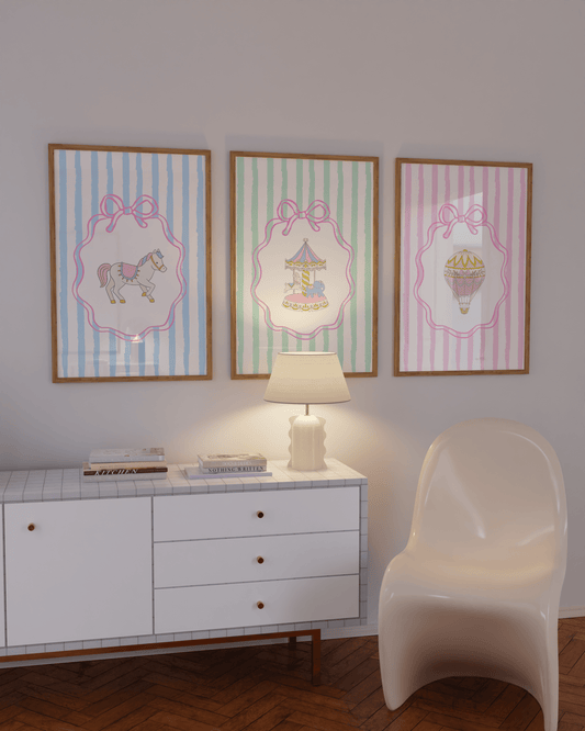 Whimsical Coquette Poster Set | 3-Piece Pastel Circus Wall Art Printable