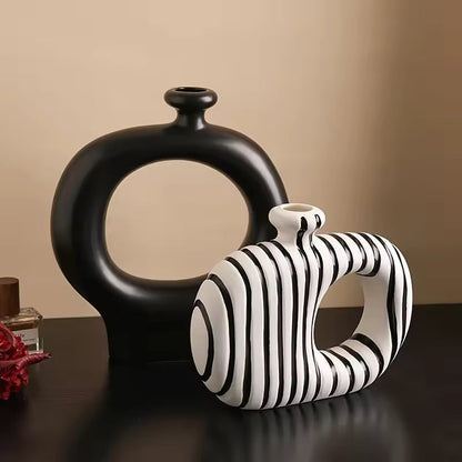 Minimalist Striped Ceramic Vase Set
