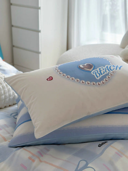 Blue Bow Cotton Bedding Set