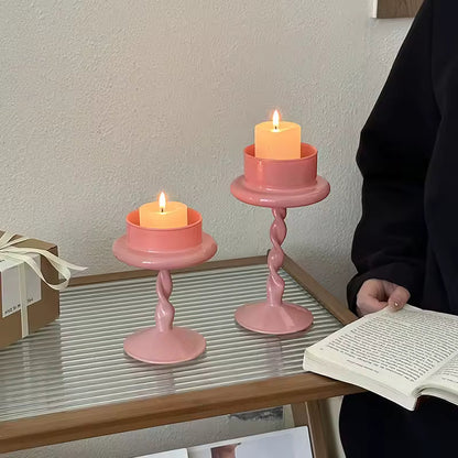 Pink Twisted Glass Candle Holder
