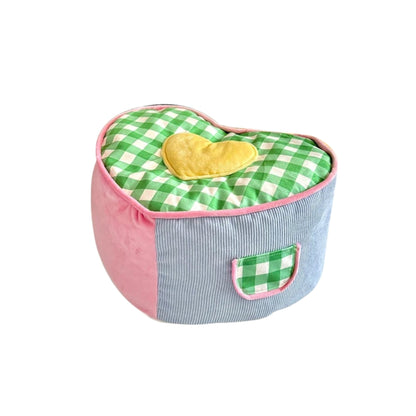 Cozy Plaid Heart Pouf Cushion