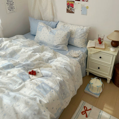 Blue Patchwork Cotton Duvet Cover Set