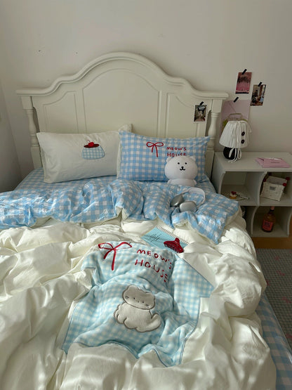 Soft Girl Blue Cat Bedding Set