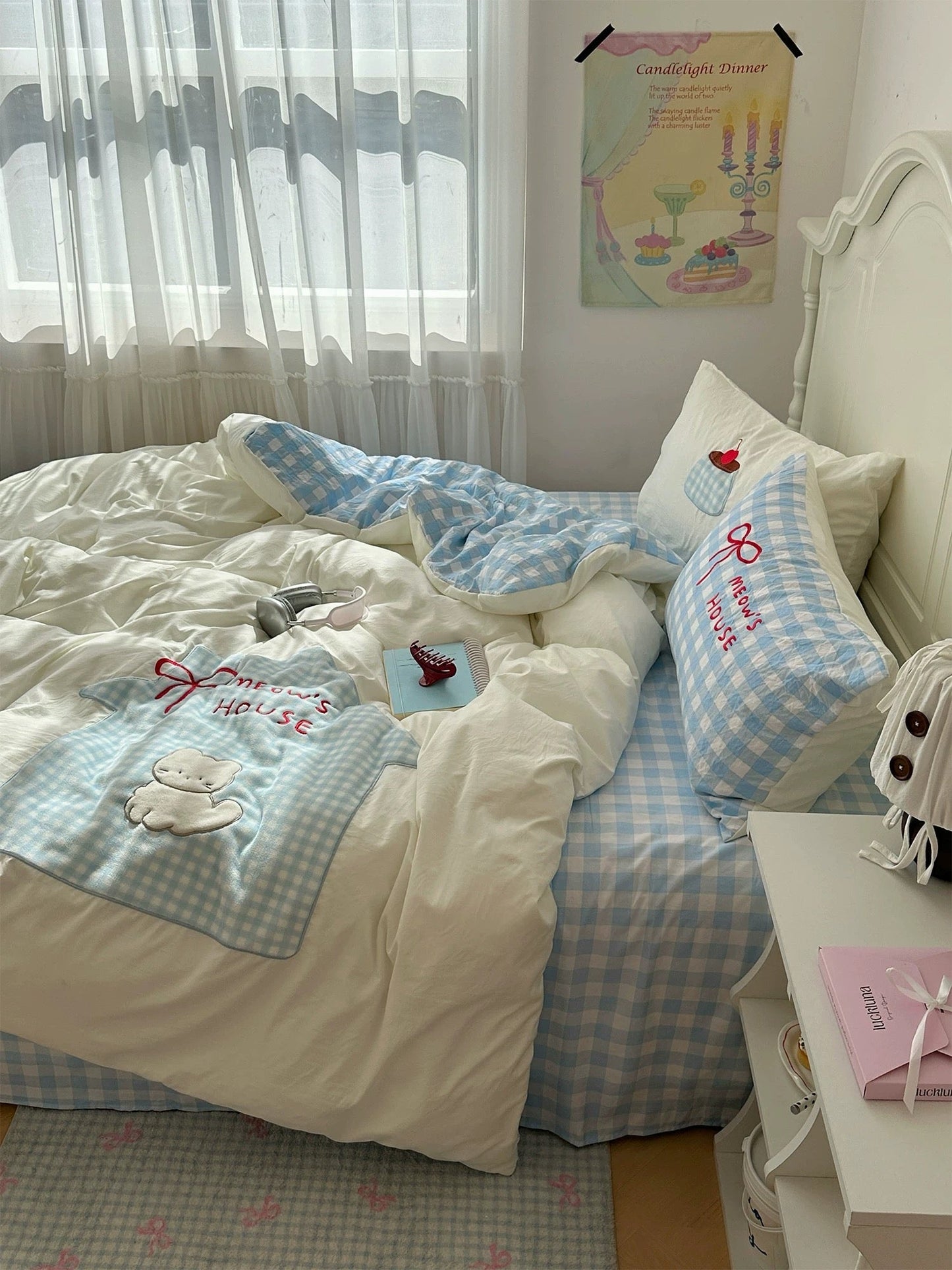 Soft Girl Blue Cat Bedding Set