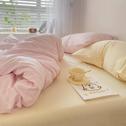 Pastel Pink & Cream Solid Bedding Set YP109