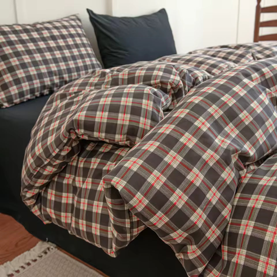 Preppy Brown Plaid Duvet Cover Set