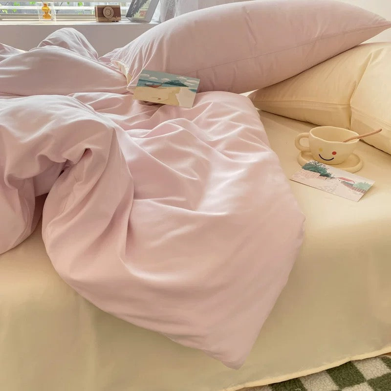 Pastel Pink & Cream Solid Bedding Set YP109