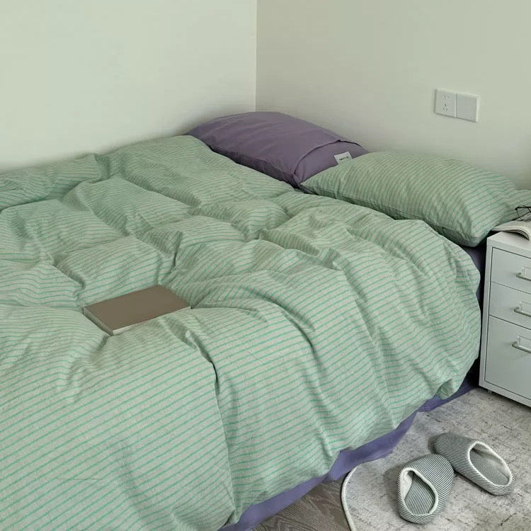 Mint Stripe Cotton Duvet Cover Set