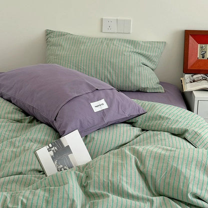 Mint Stripe Cotton Duvet Cover Set