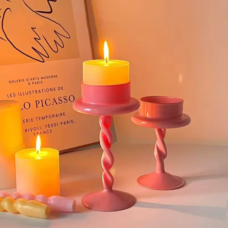 Pink Twisted Glass Candle Holder