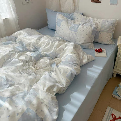 Blue Patchwork Cotton Duvet Cover Set