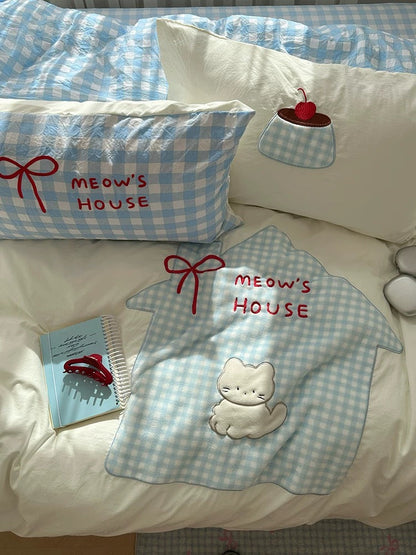 Soft Girl Blue Cat Bedding Set