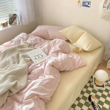 Pastel Pink & Cream Solid Bedding Set YP109