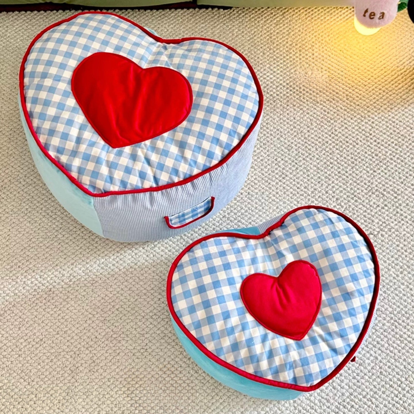 Cozy Plaid Heart Pouf Cushion