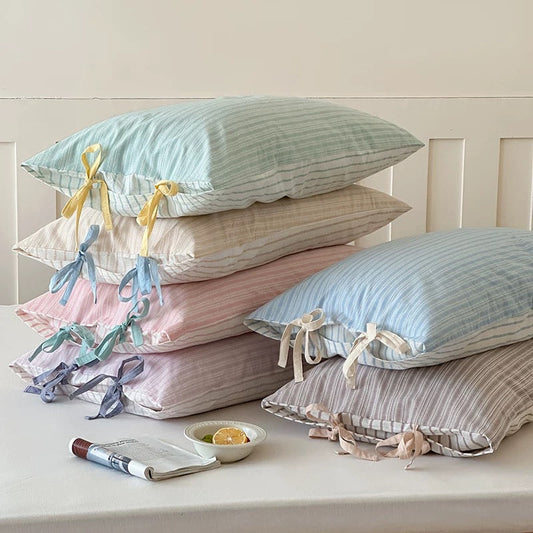 Pastel Striped Bow Pillowcase YP108