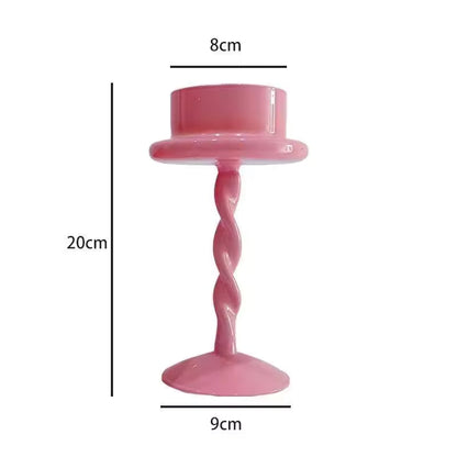 Pink Twisted Glass Candle Holder