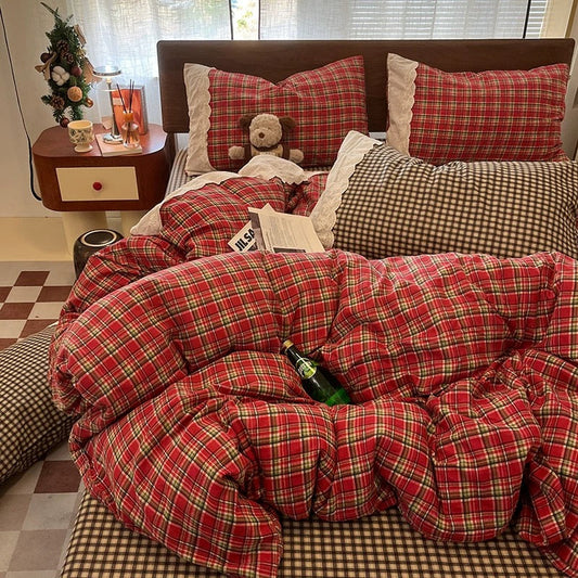 Cottagecore Red Plaid Bedding Set YP106