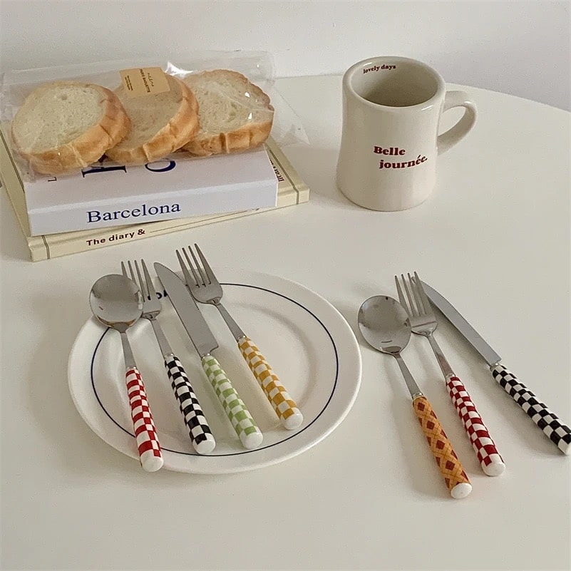 Retro Checkerboard Cutlery Set