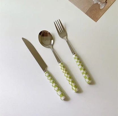 Retro Checkerboard Cutlery Set