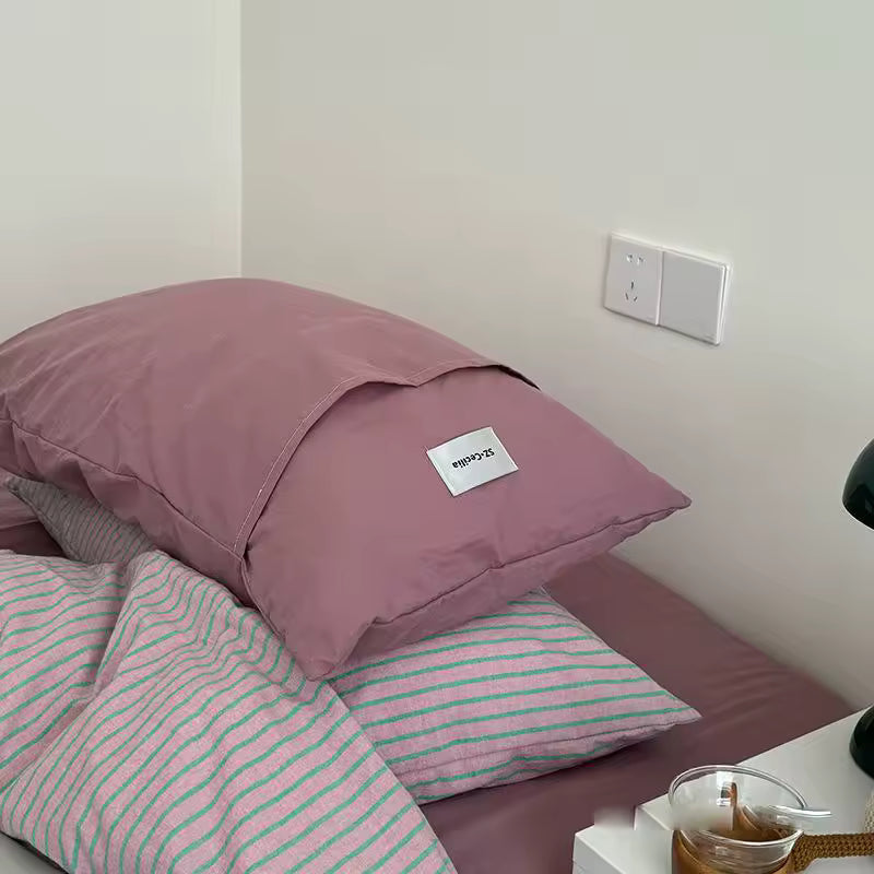 Purple Striped Cotton Duvet Cover Set