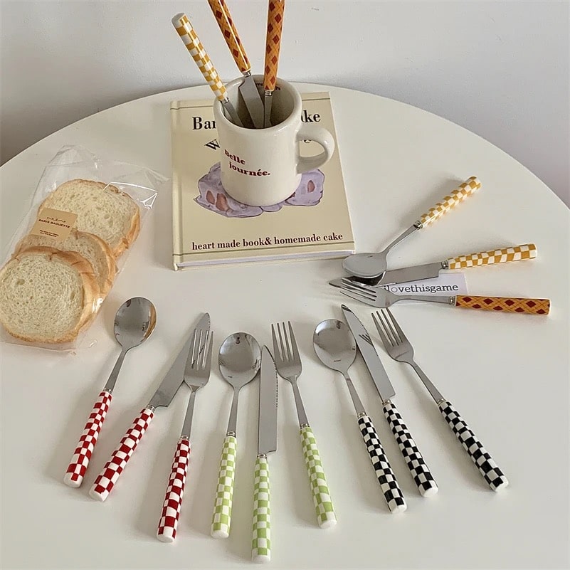 Retro Checkerboard Cutlery Set